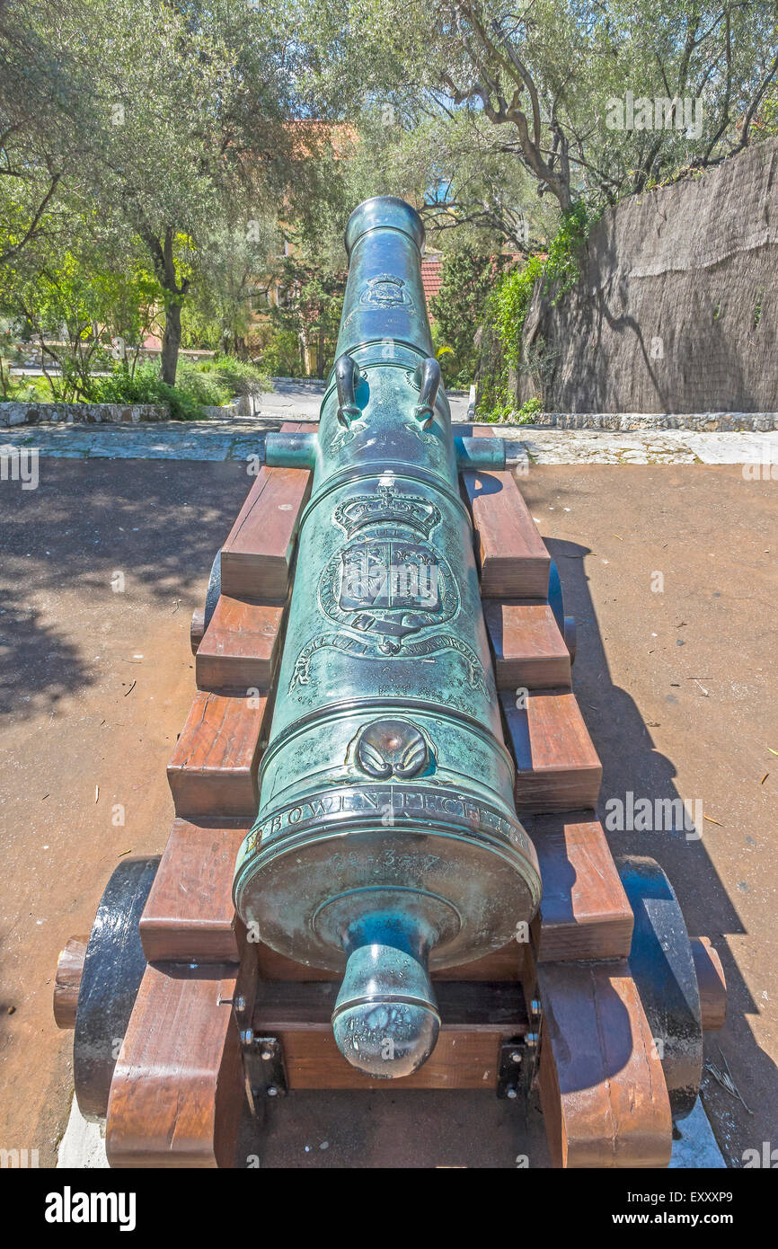 British Royal Coat Of Arms On Cannon Used In Siege Gibraltar Stock Photo