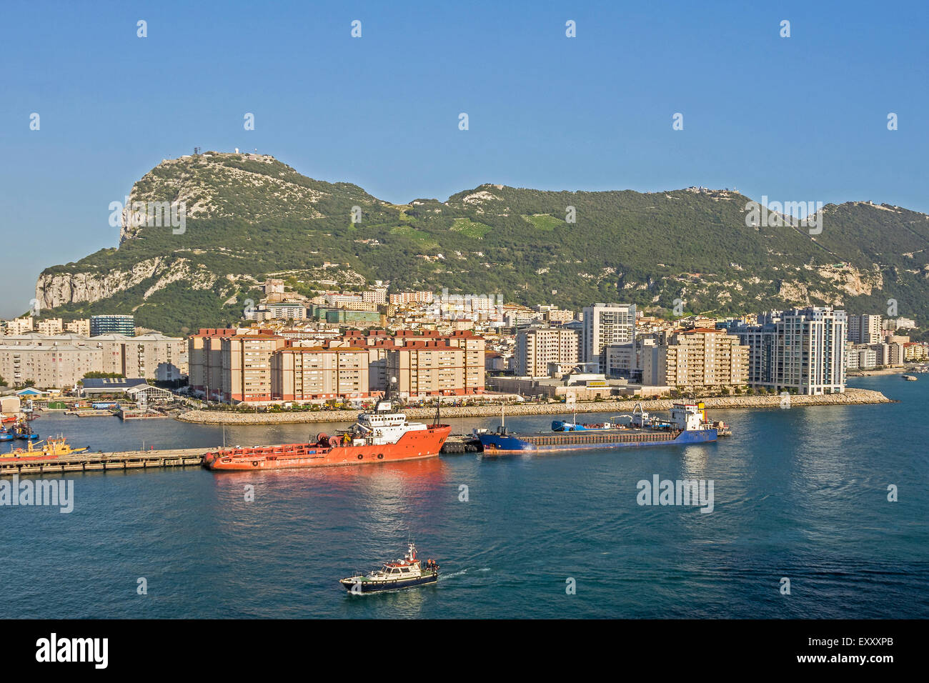 Rock Of Gibraltar Seen From The Harbour Crown Colony Of Gibraltar Stock Photo