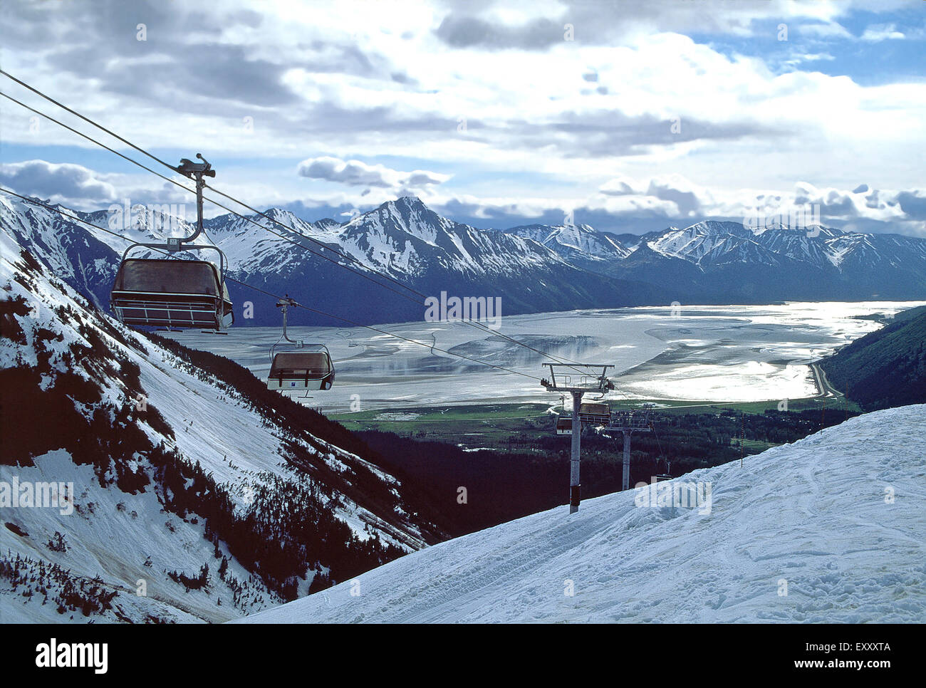 Chairlifts at Alyeska Ski Resort, Alaska Stock Photo