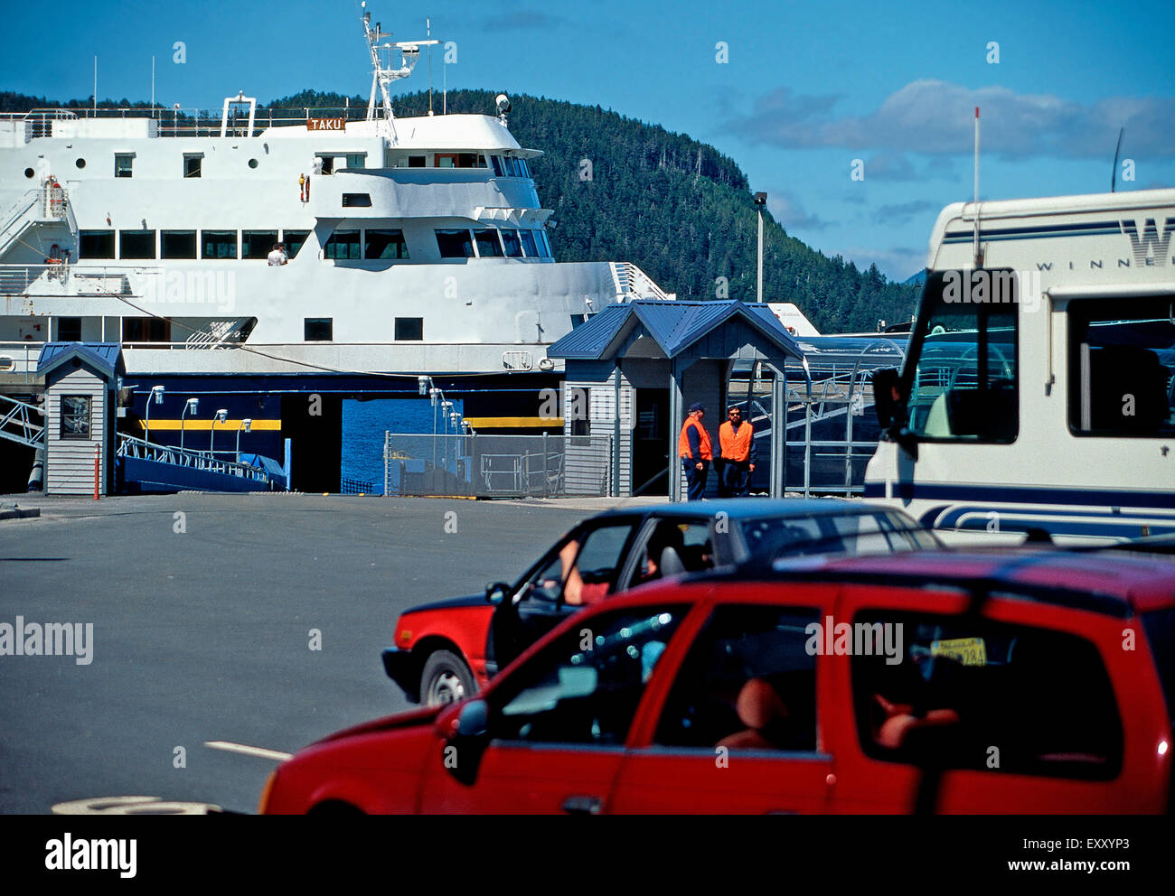 Making queue for loading aboard Alaska Marine Highway ferry, Sitka,Alaska Stock Photo