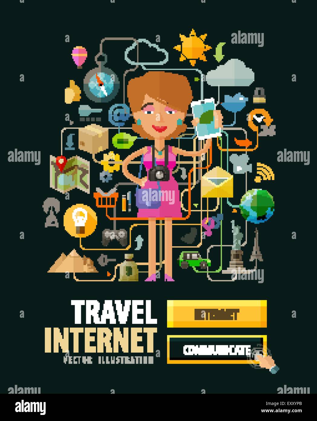 mobile Internet service vector logo design template. phone, travel or Internet, online icons Stock Vector