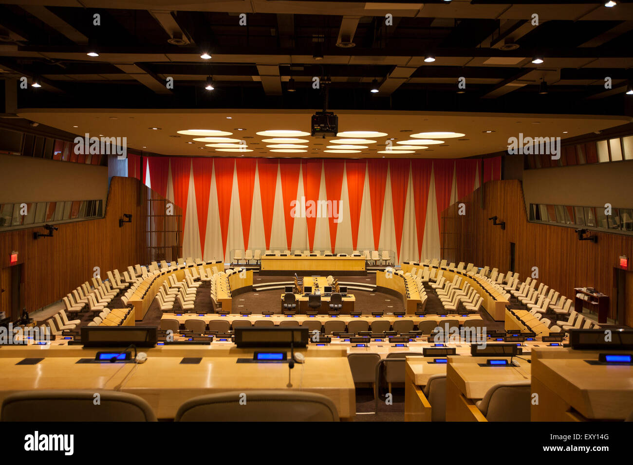 NEW YORK - May 27, 2015: The room of the United Nations Economic and Social Council. UN headquarters, New York Stock Photo