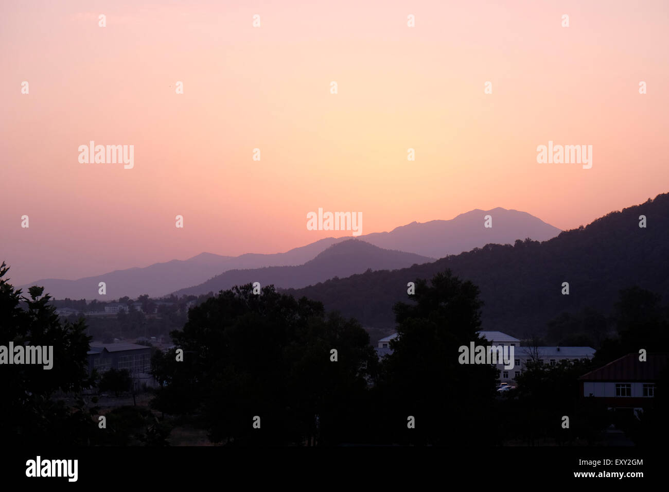 Mountains surrounding the town of Gabala in Qabala Rayon Azerbaijan Stock Photo