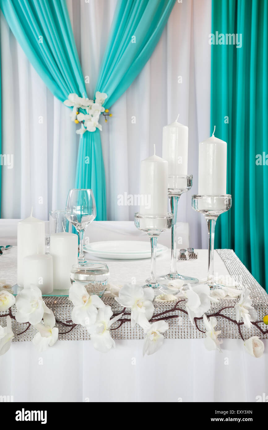 Decorated wedding table. Stock Photo