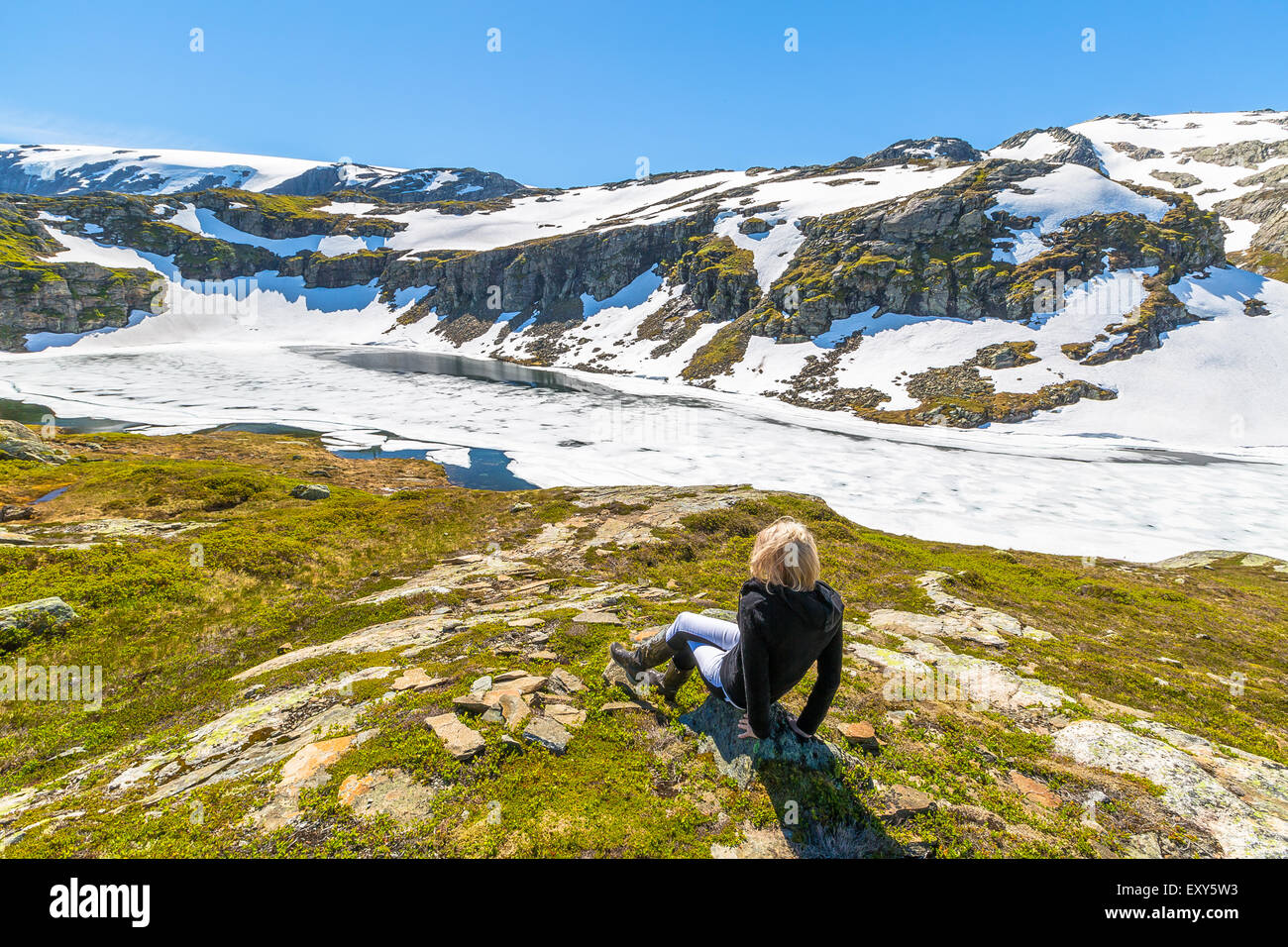 Glaciar Fologefonna. Odda Norway Mujer Mochilera En Victoria Pose Con  Brazos Levantados Foto de archivo - Imagen de confidente, parque: 272475168