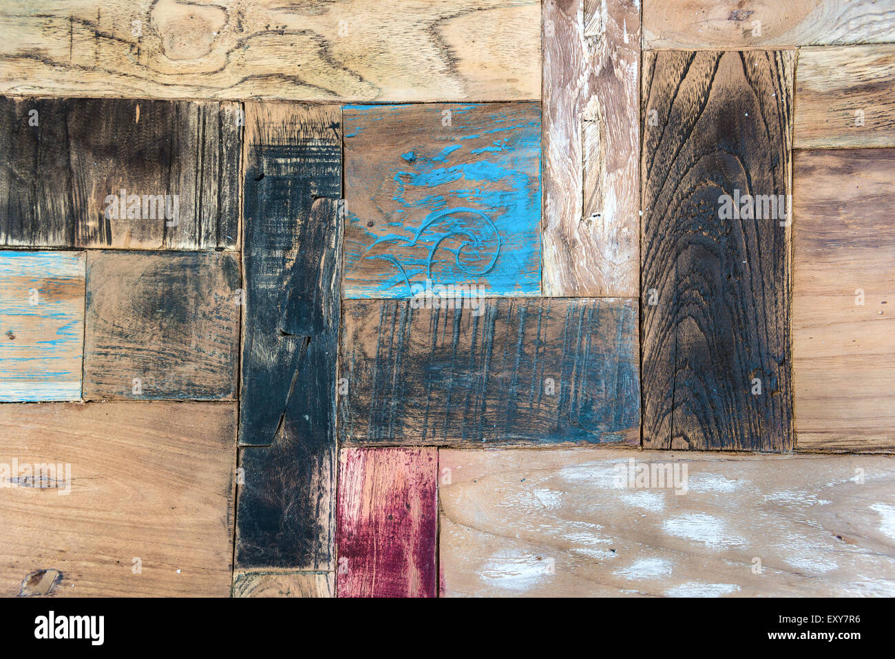 Vintage rustic wooden texture; old wooden planks tied up together Stock