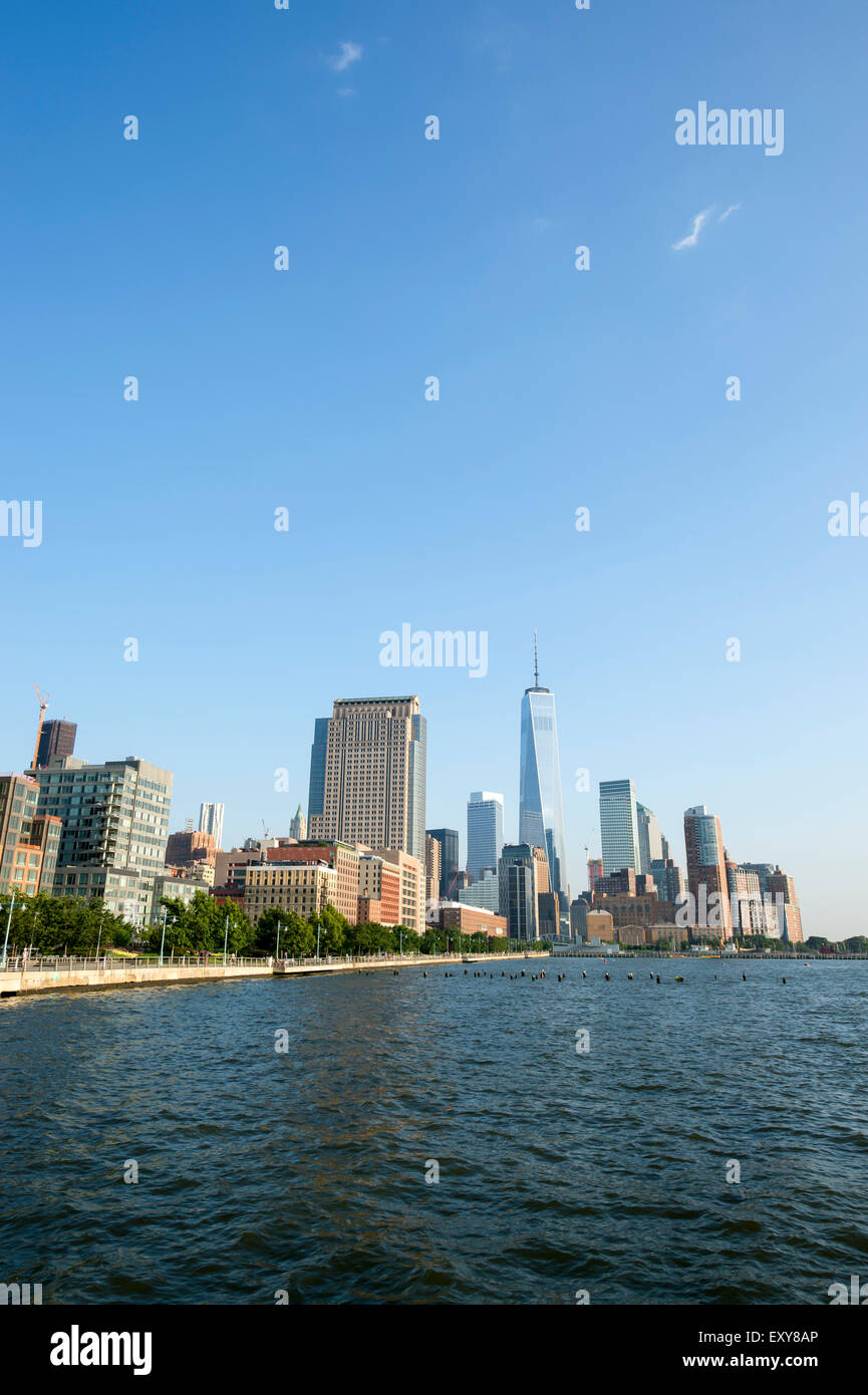Hudson River Skyline view of Downtown Manhattan New York City Stock ...