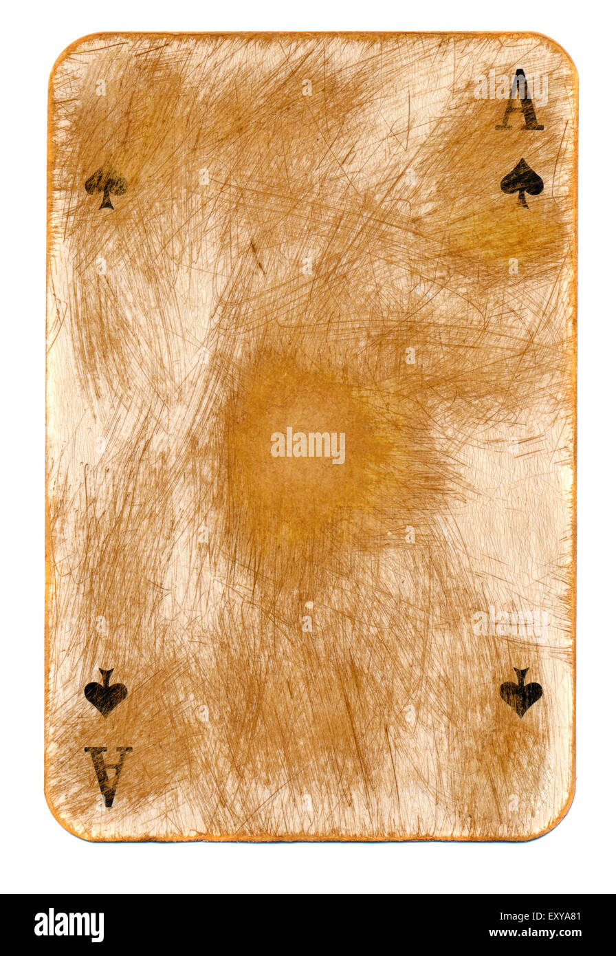 vintage used playing card paper background with ace signs isolated on