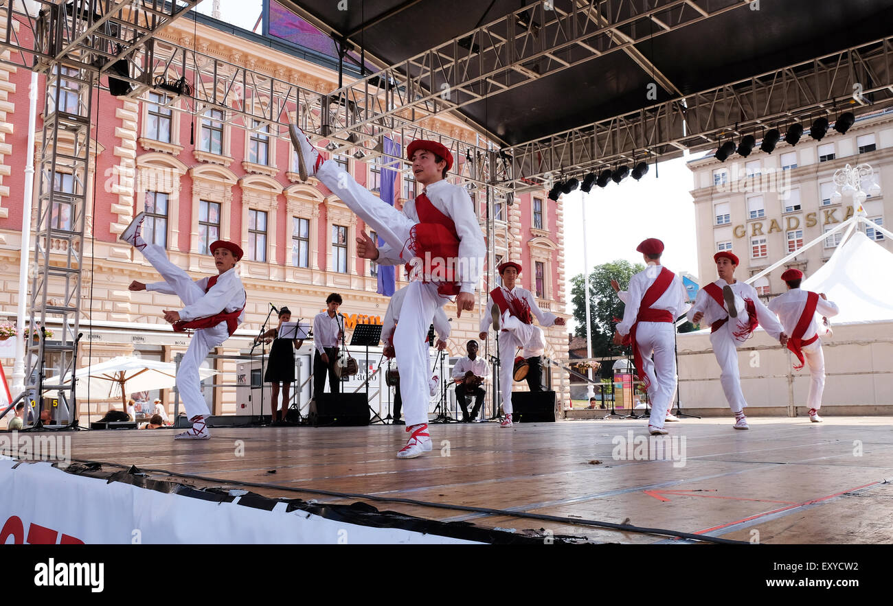 Members of folk group Lagunekin from Bardos, France during the 49th International Folklore Festival in center of Zagreb, Croatia Stock Photo