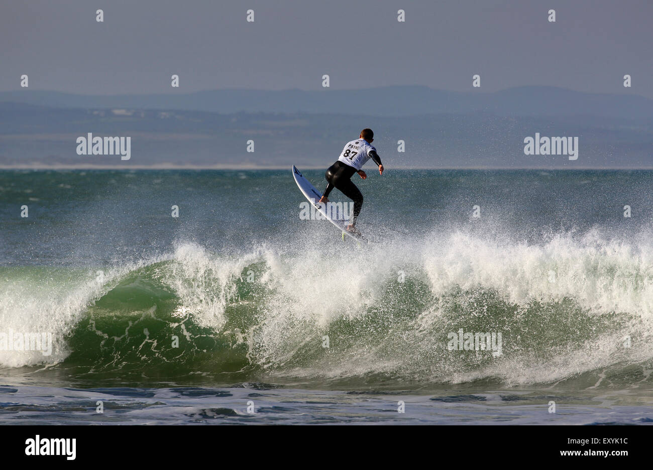Hawaiian professional surfer Dusty Payne in action at the 2015 J-Bay Open surfing event in Jeffreys Bay, South Africa Stock Photo