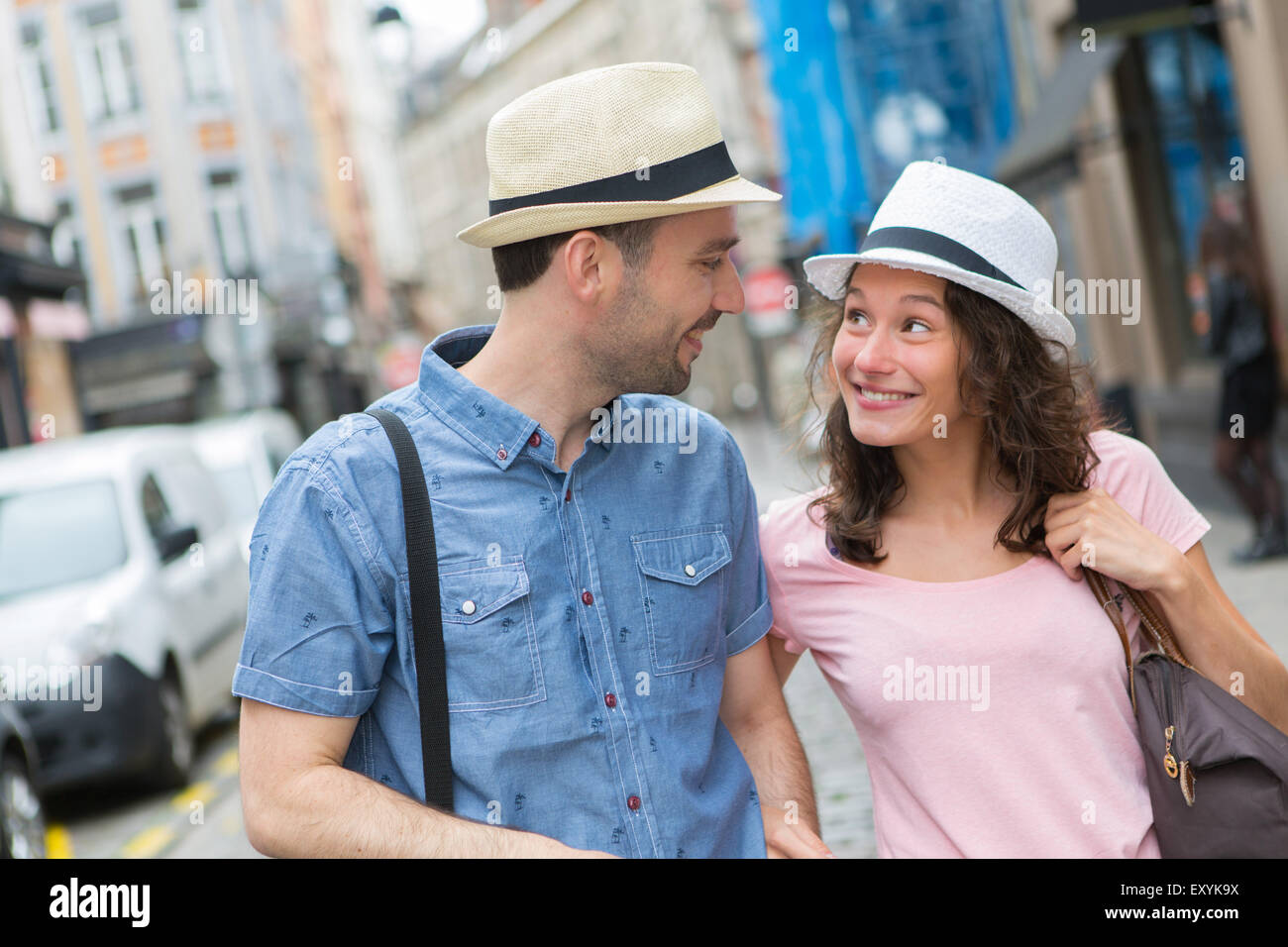 View of a Young couple visiting city during holidays Stock Photo