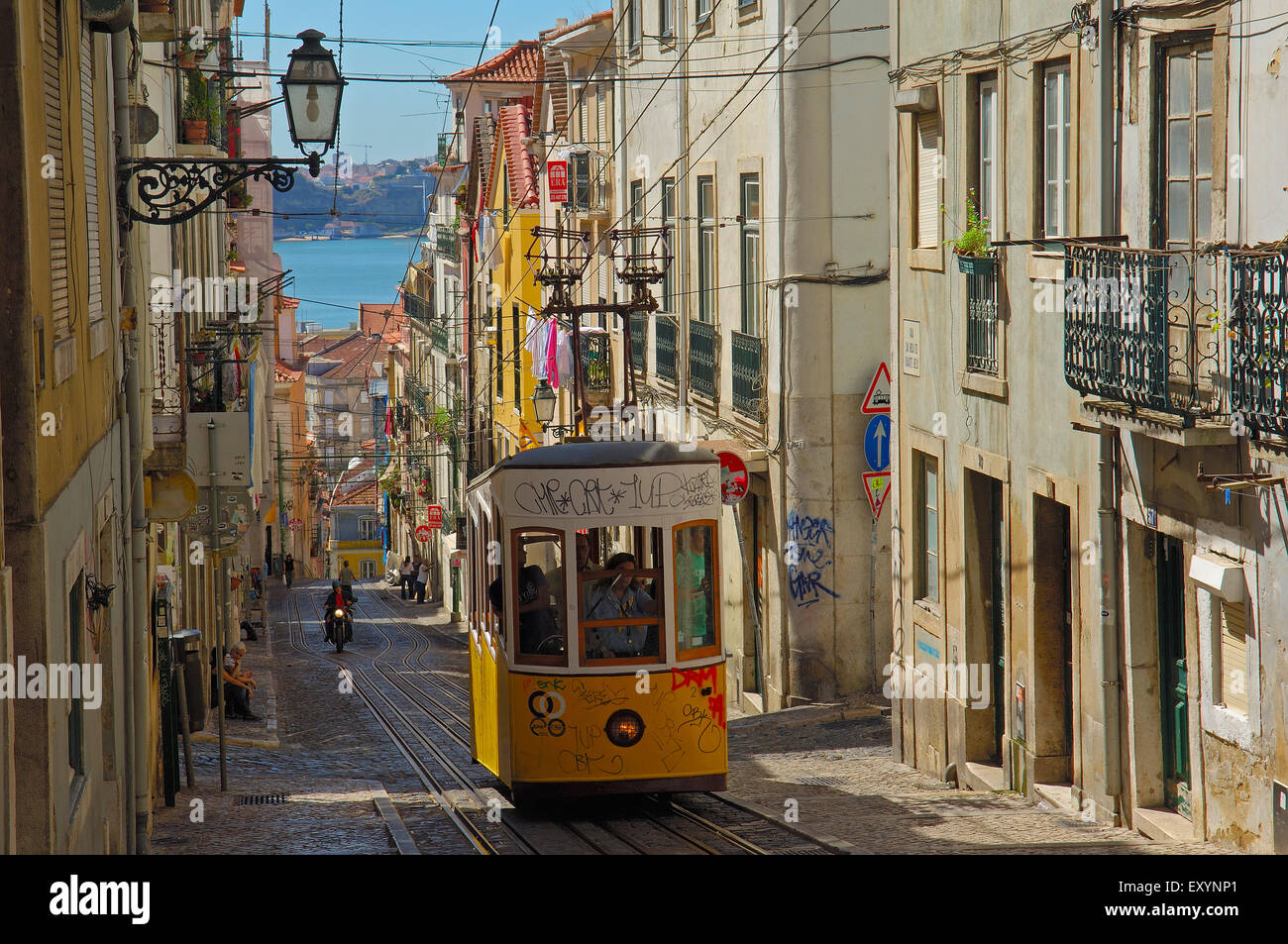 Lisbon, Elevador da Bica (Bica cable car), Bairro Alto, Rua da Bica de Duarte Belo, Portugal. Europe Stock Photo