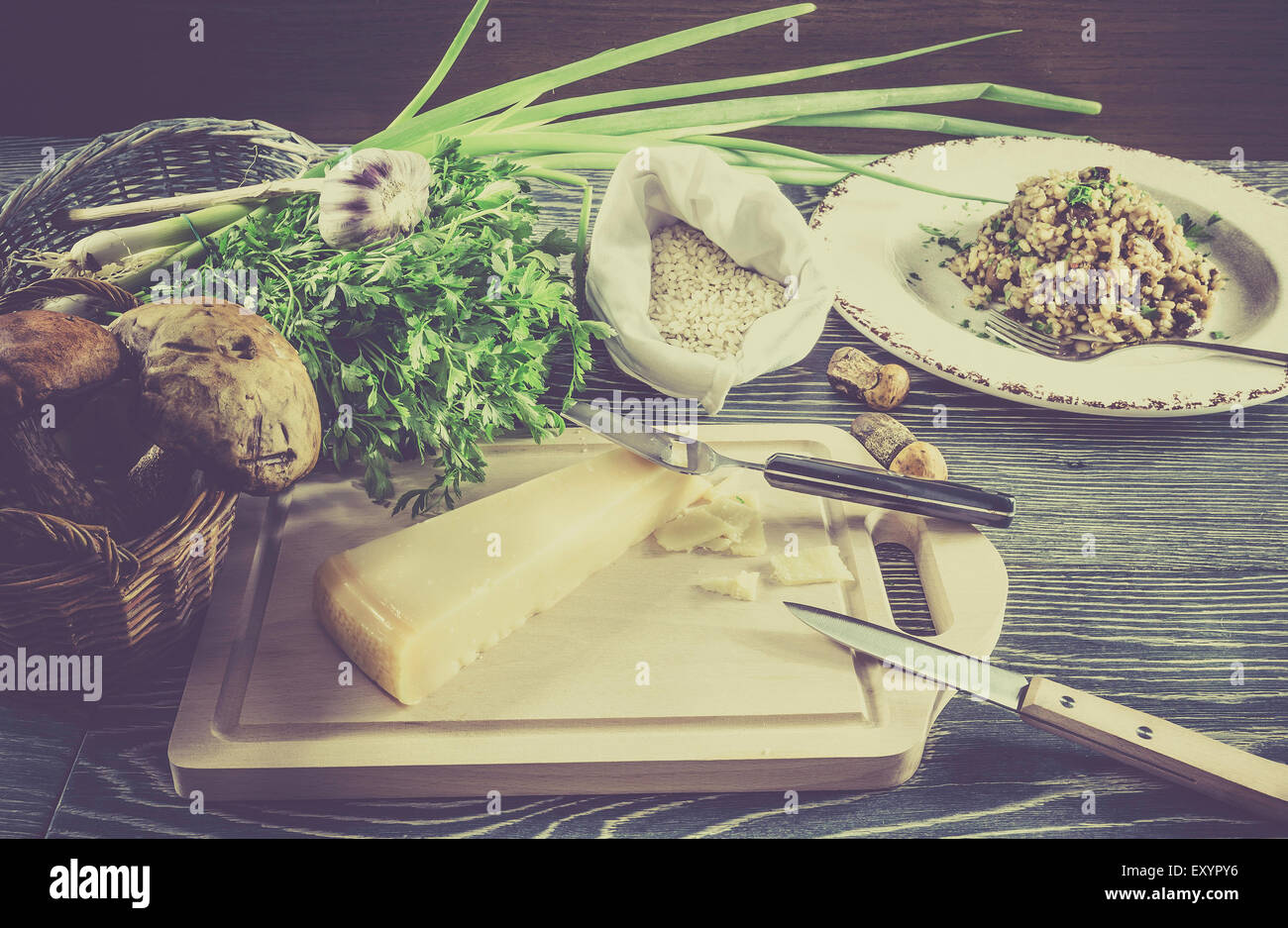Vintage Risotto Rice Vintage style photo of italian risotto ingredients Stock Photo - Alamy