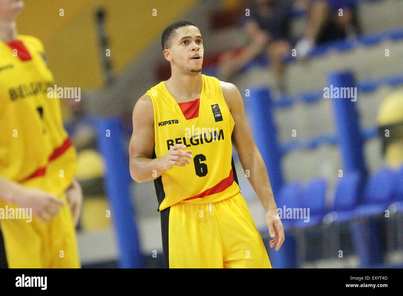 Lignano, Italy. 18th July, 2015. Belgium's Emmanuel Lecomte during the basketball semi final  match between Belgium v Czech Republic of the U20 European Championship Men 2015 in Pala Getur sports hall of Lignano on Saturday 18th July 2015. Credit:  Andrea Spinelli/Alamy Live News Stock Photo