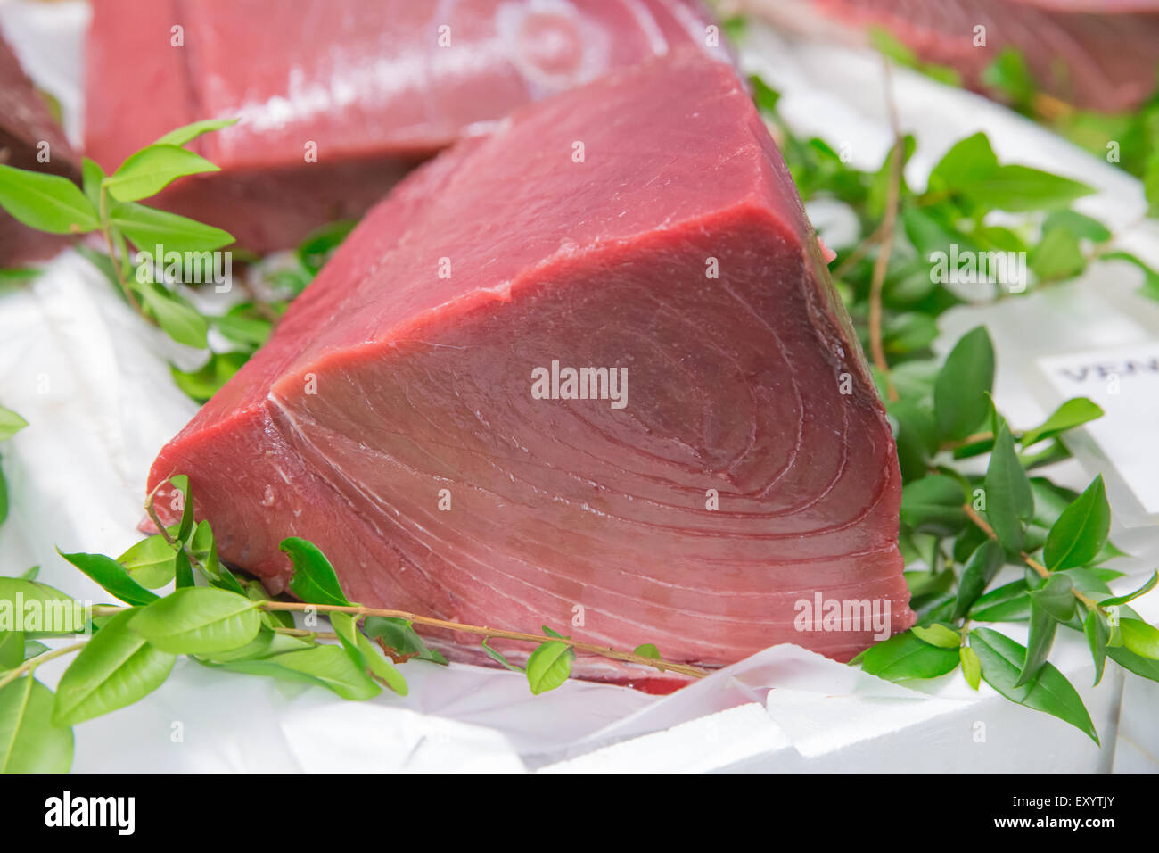 A big slice of red tuna fish Stock Photo