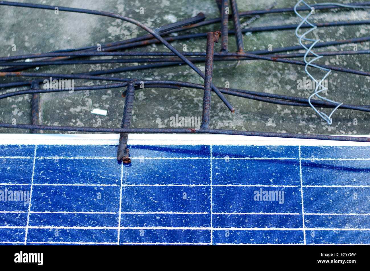 Detail of a broken photovoltaic panel for renewable electric production Stock Photo