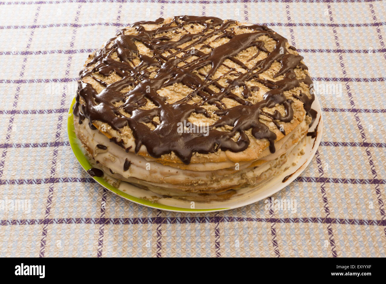 the tasty chocolate pie costs on a table waiting for a holiday Stock Photo