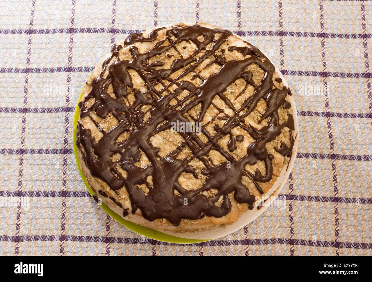 the tasty chocolate pie costs on a table waiting for a holiday Stock Photo