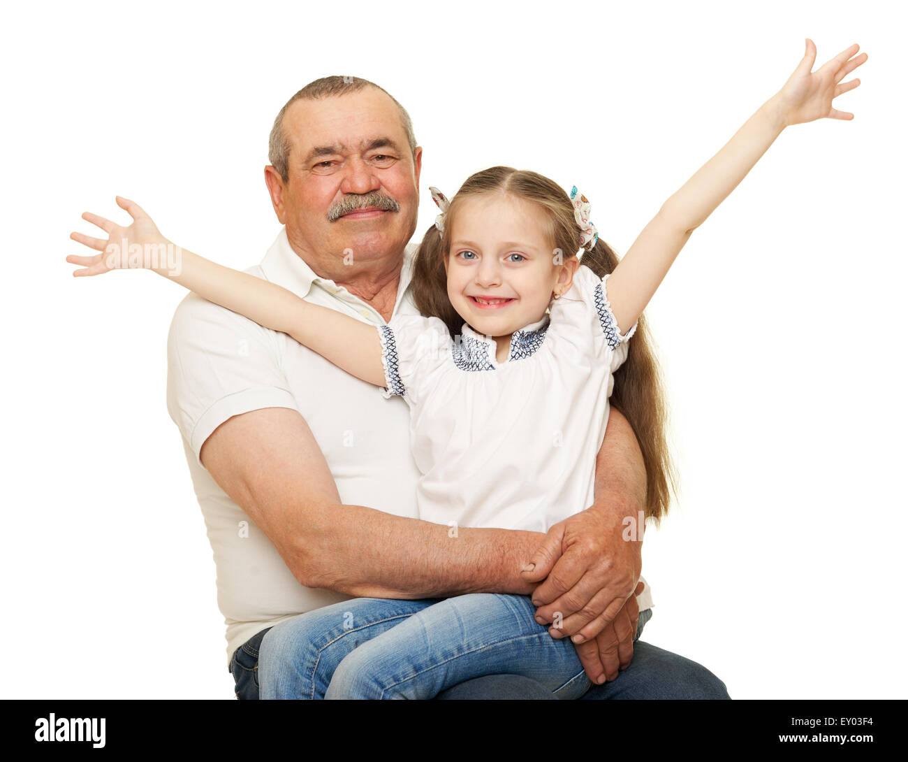 Grandfather and grandchildren portrait on white Stock Photo