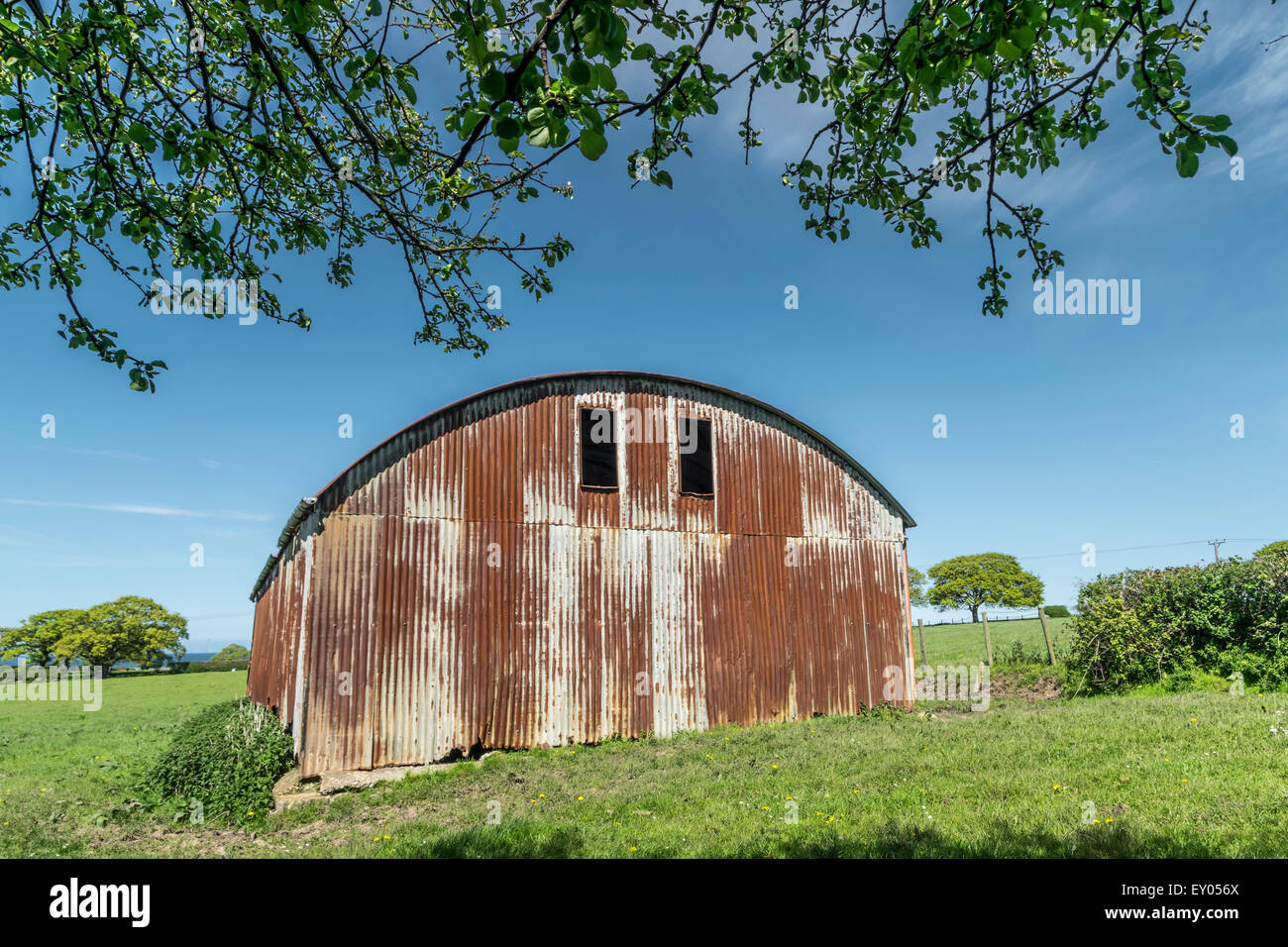 A rusting Tin corrugated hay barn in the countryside Stock Photo Alamy