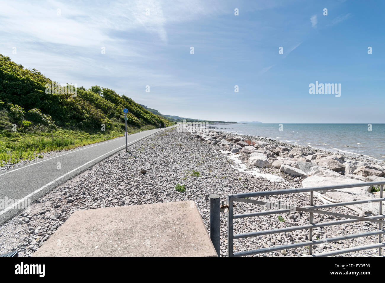 North Wales coastal cycle path and beach from Pensarn Abergele to