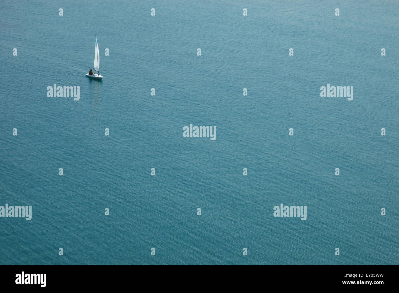 Laser boat sailing on the sea surface. Romeikos bay, Limnos or Lemnos