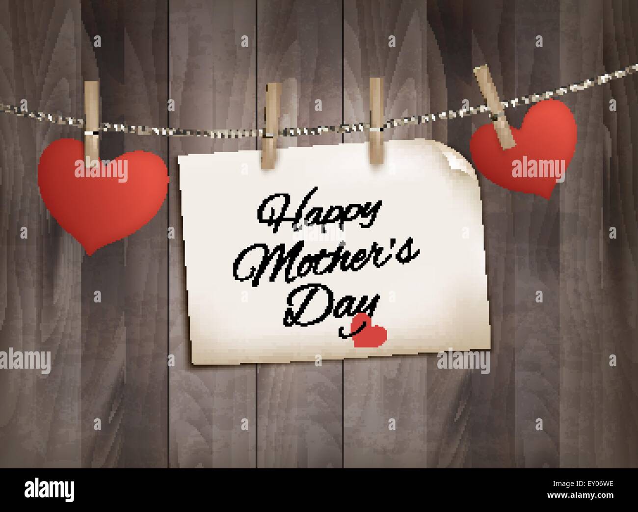 Retro holiday mother day background with red paper hearts on wooden texture. Vector Stock Vector