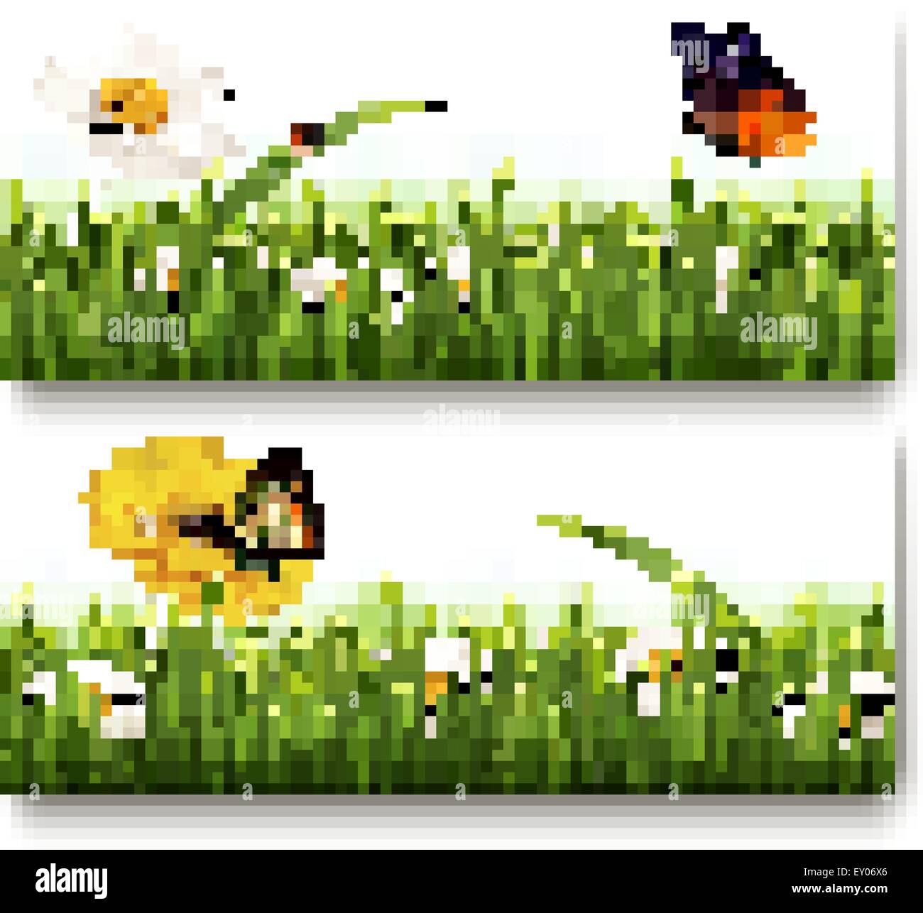 Summer nature banners with colorful flowers and butterfly. Vector Stock ...
