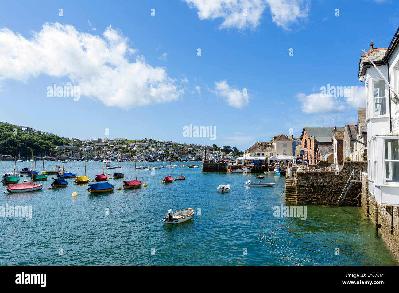 The harbour in Fowey looking across the river to Polruan, Cornwall, England, UK Stock Photo