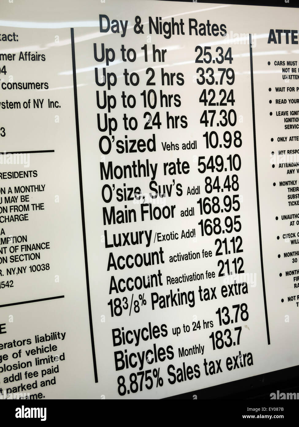 Parking Garage Rates Sign in NYC, 2015 Stock Photo Alamy