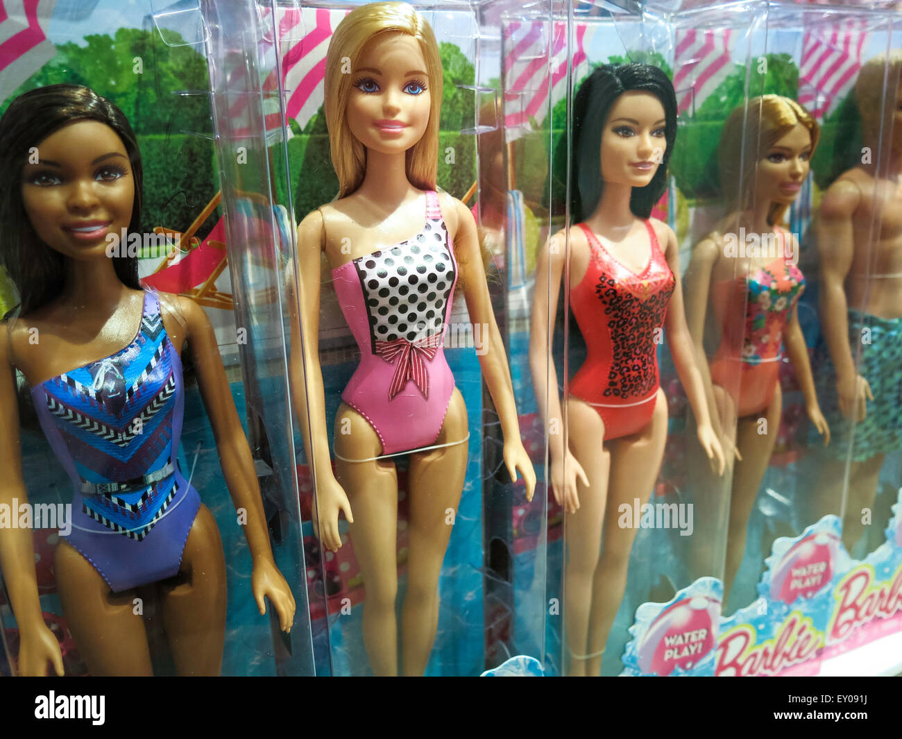 Barbie Dolls, Toys R Us Store Interior, Times Square, NYC Stock Photo