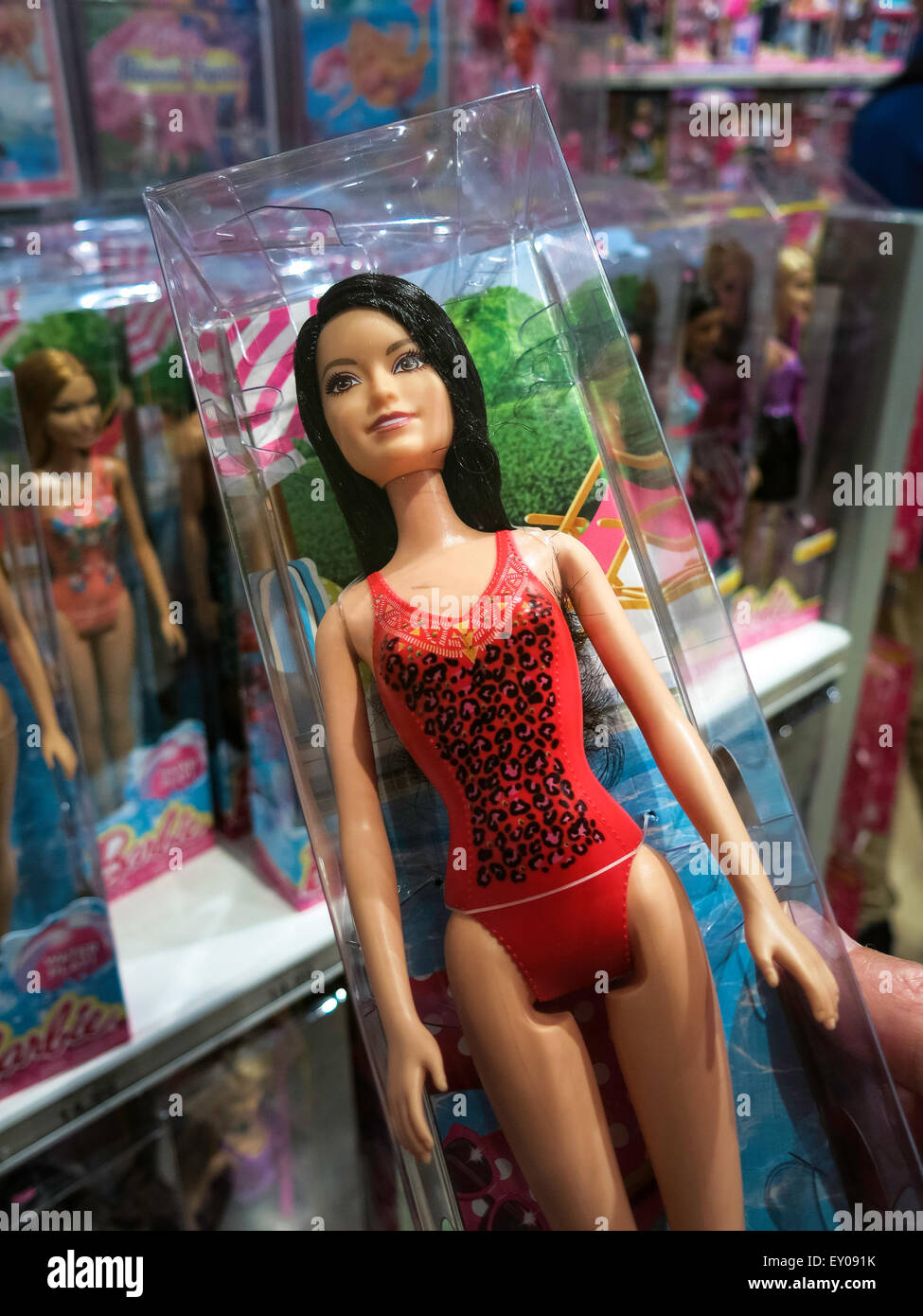 Barbie Dolls, Toys R Us Store Interior, Times Square, NYC Stock Photo