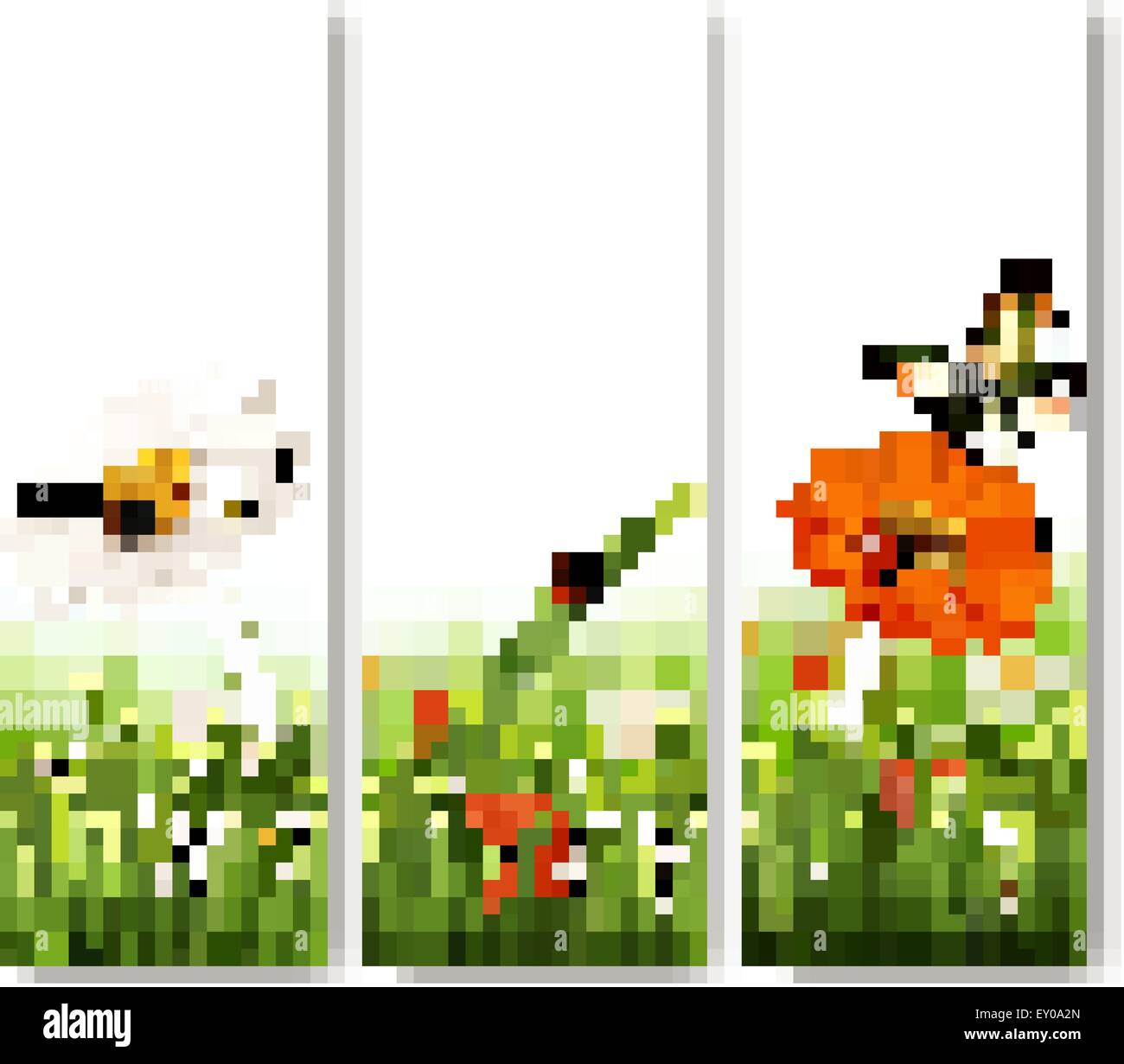 Summer nature banners with colorful flowers and butterfly. Vector Stock ...