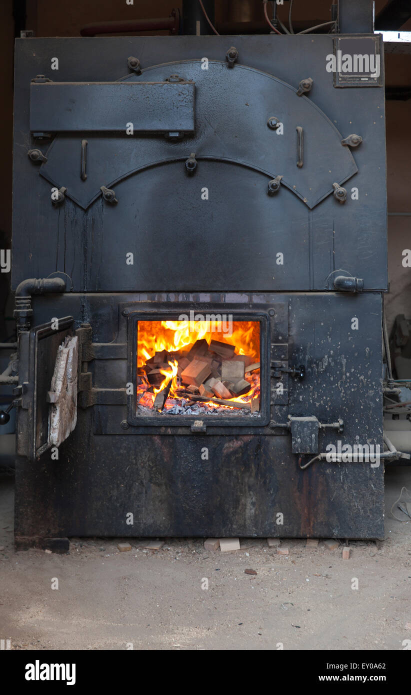 industrial furnace with open fire Stock Photo