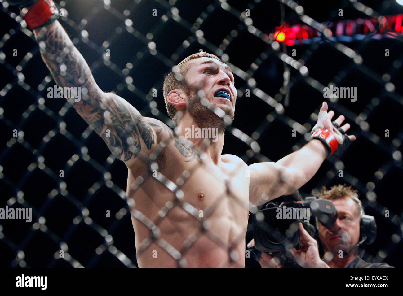 Glasgow, Scotland, UK. 18th July, 2015. Stevie Ray beat Leonardo Mafra by TKO in the first round during UFC Fight Night 72: Bisping vs Leites at The SSE Hydro on Saturday the 18 of July 2015 Credit:  Dan Cooke/Alamy Live News Stock Photo