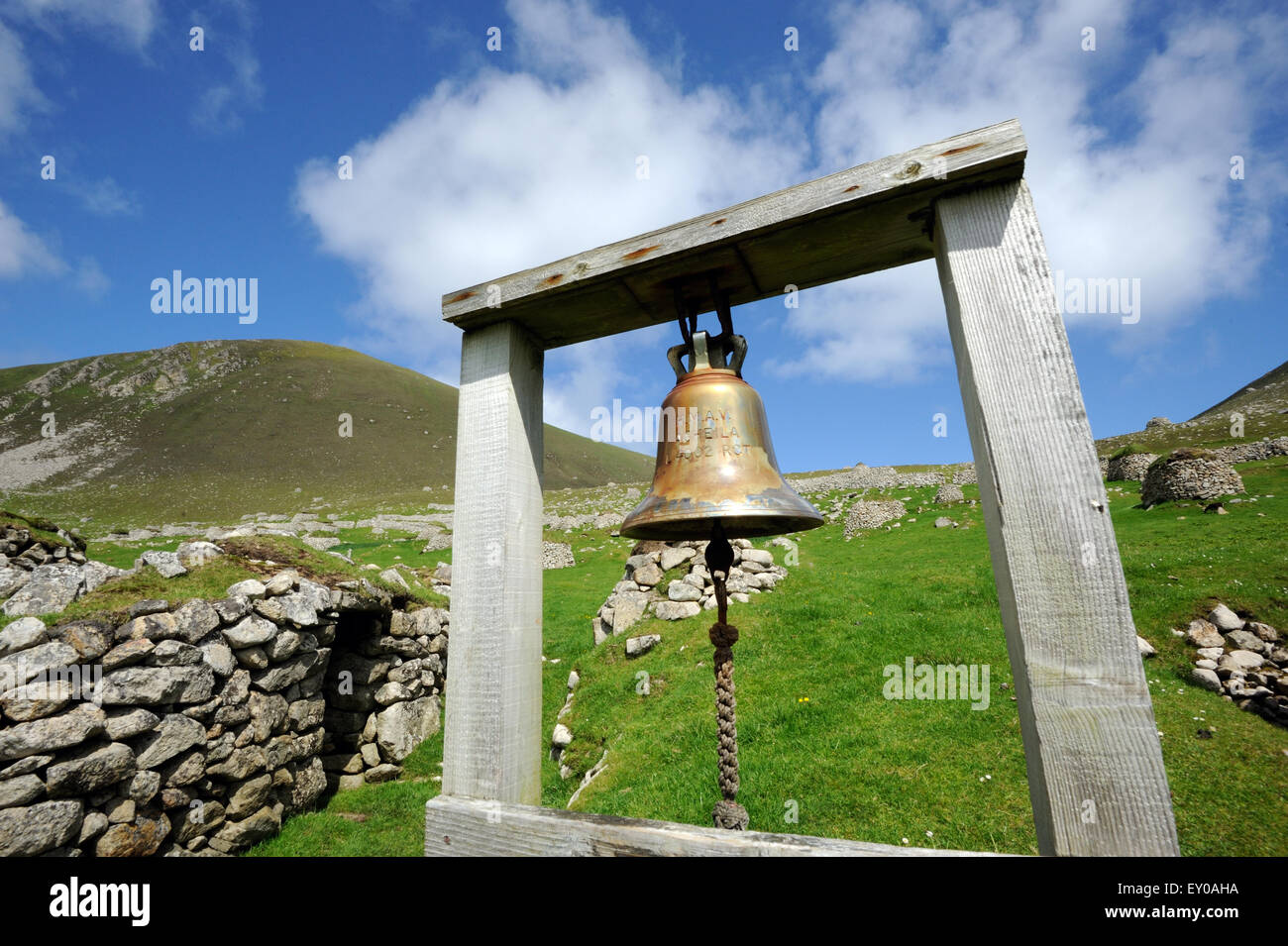The ship's bell of HMAV Aghelia in the Street. Stock Photo