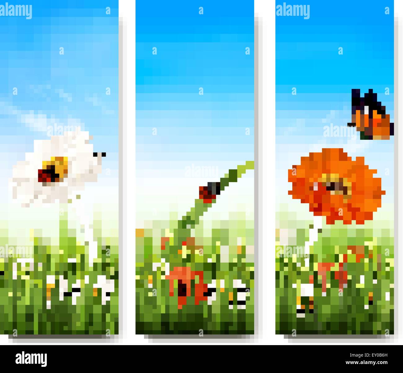 Nature summer banners with colorful flowers and butterfly. Vector Stock ...