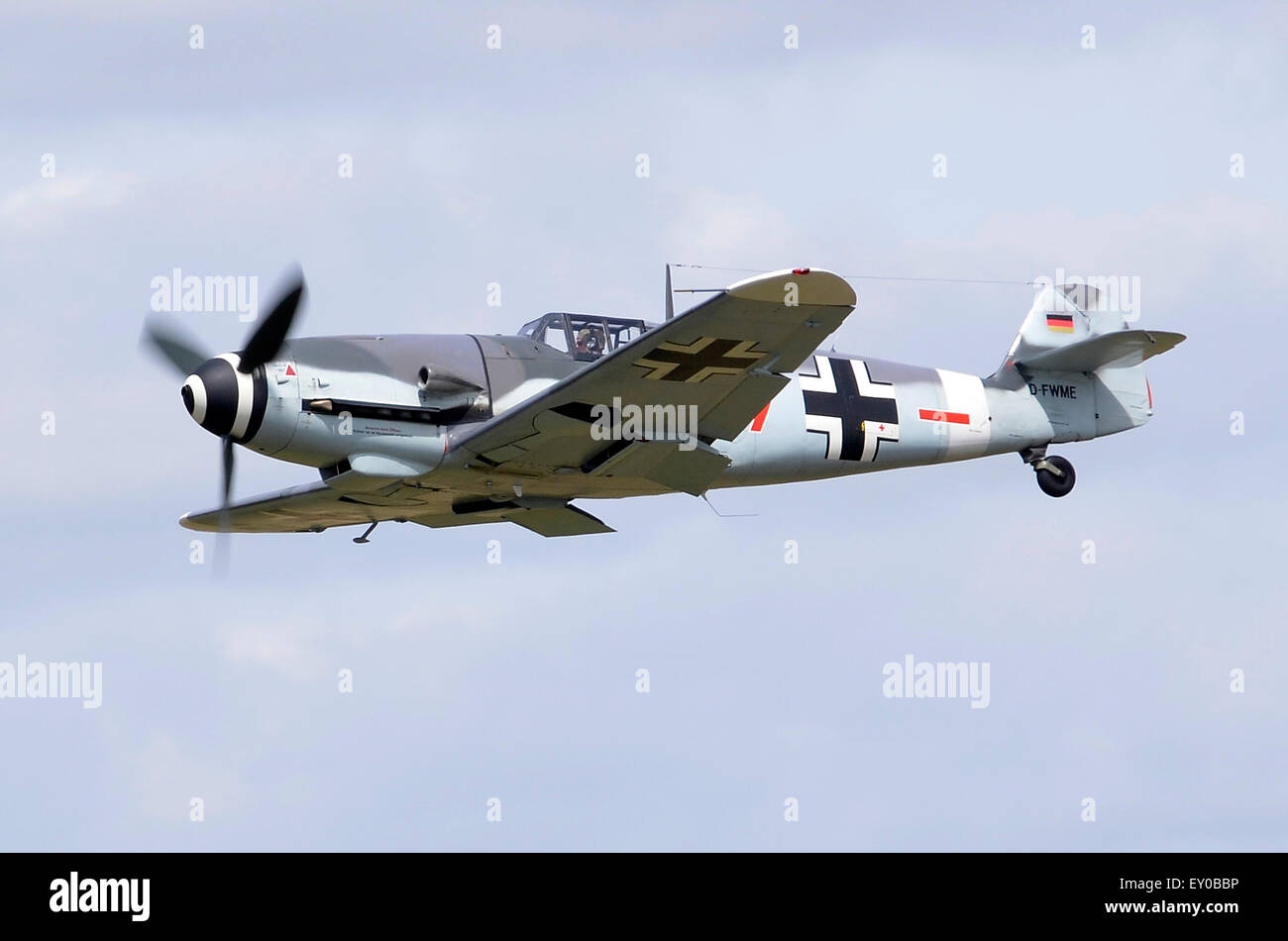 Messerschmitt Bf-109G-4 in Luftwaffe markings displaying during RIAT 2015's Battle of Britain 75th Anniversary flypasts.  Credit:  Antony Nettle/Alamy Live News Stock Photo