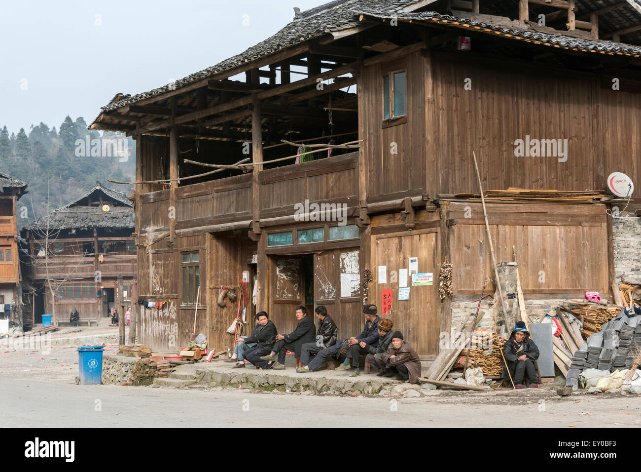 Villagers at Huanggang Dong Village, Guizhou Province, China Stock Photo