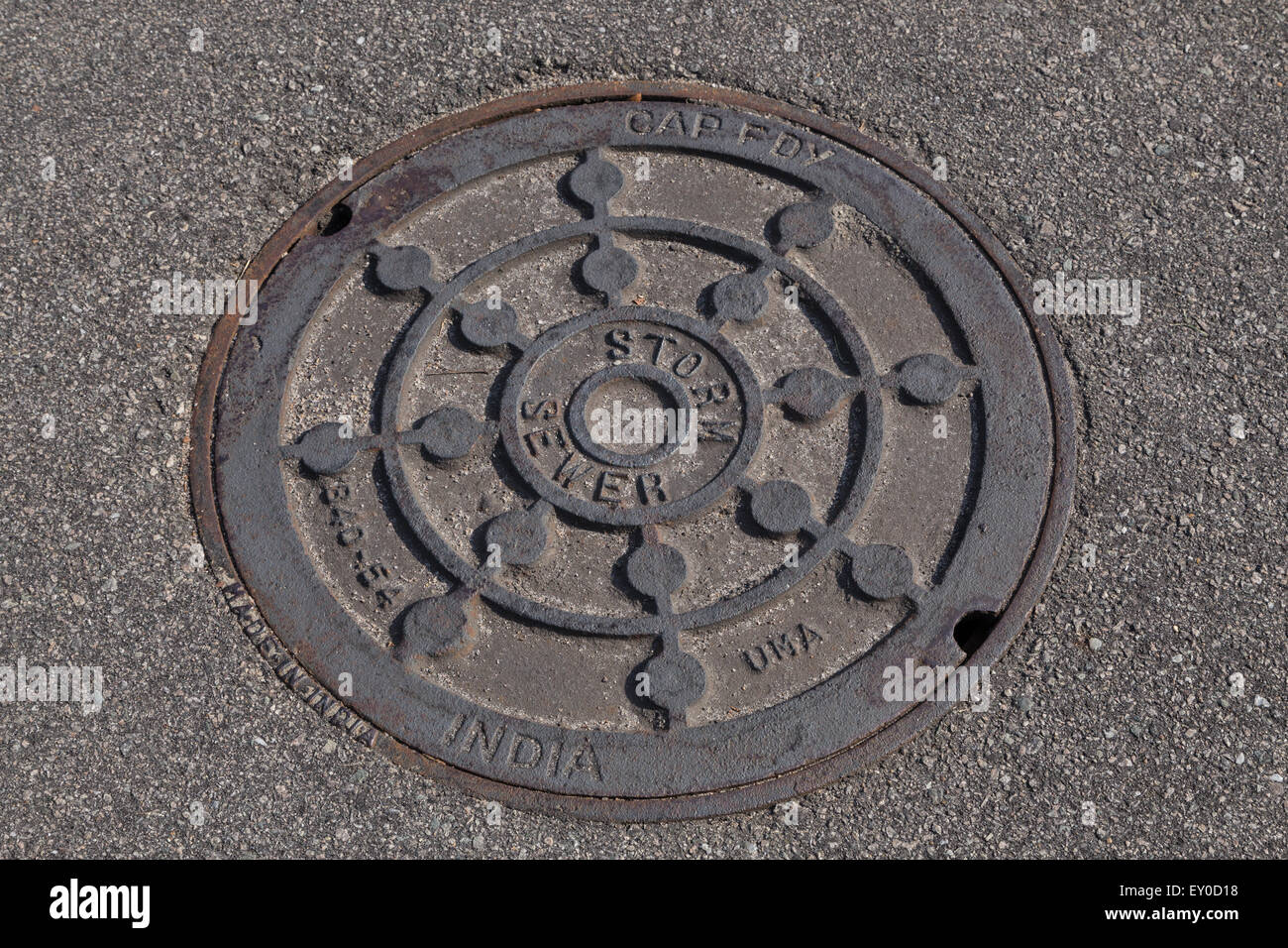 Storm Sewer manhole cover Stock Photo