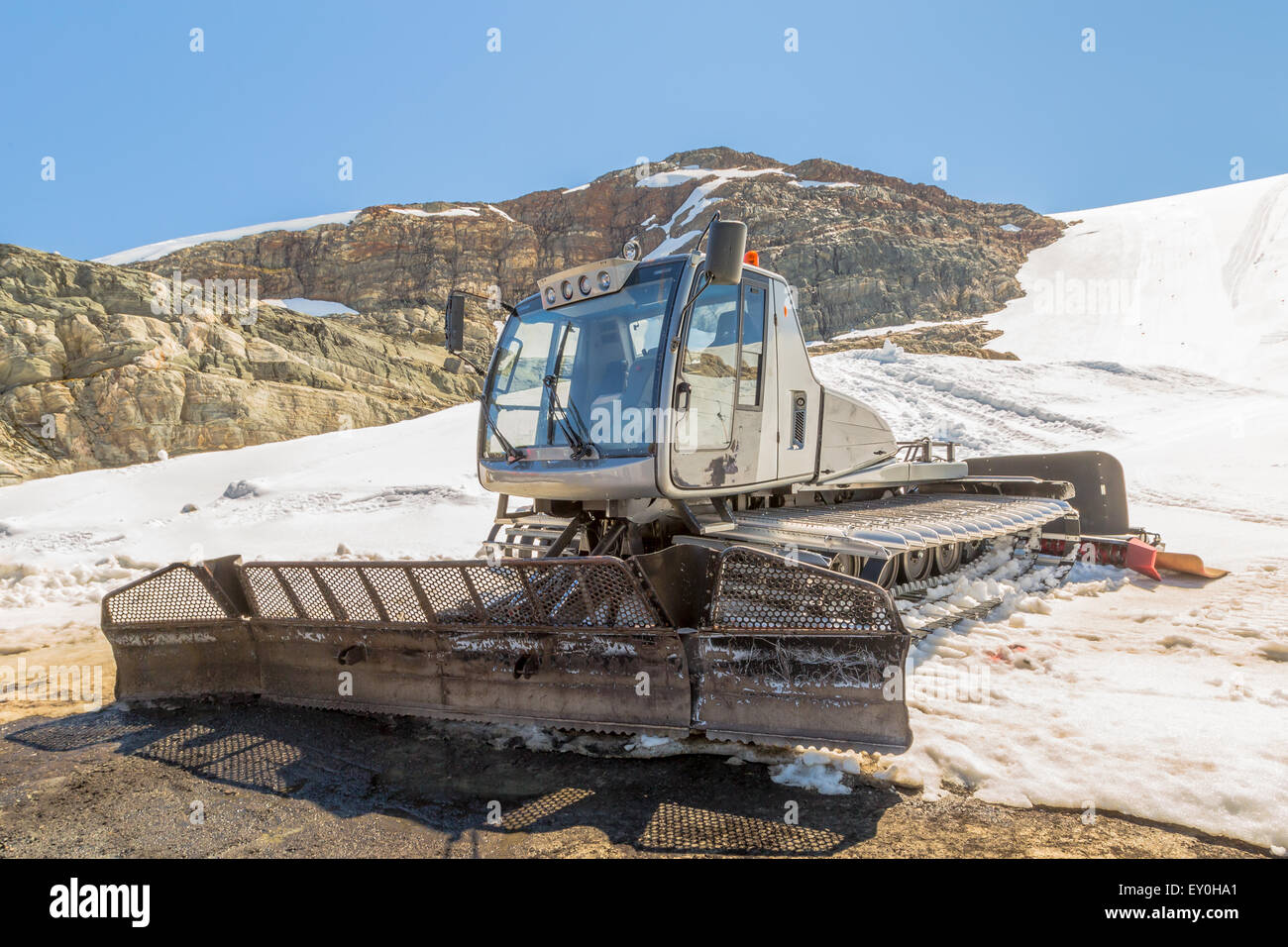 A snowcat, machine for snow removal, preparation ski trails Stock
