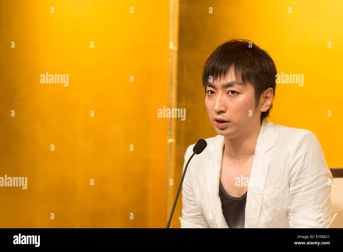 The 153rd Akutagawa Prize winner, Keisuke Hada attends the press