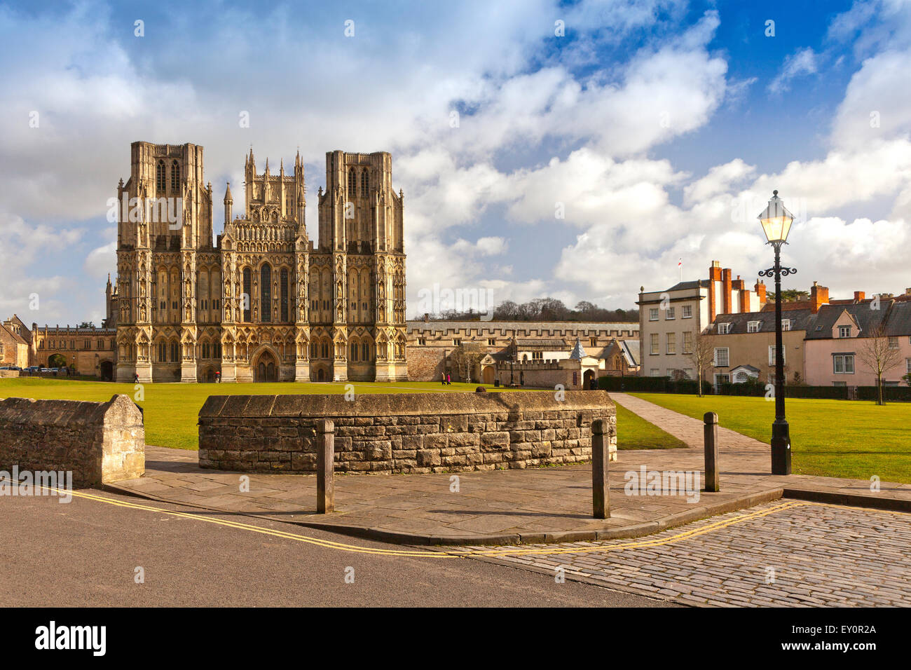 The magnificent west front of Wells Cathedral, Somerset, England, UK Stock Photo
