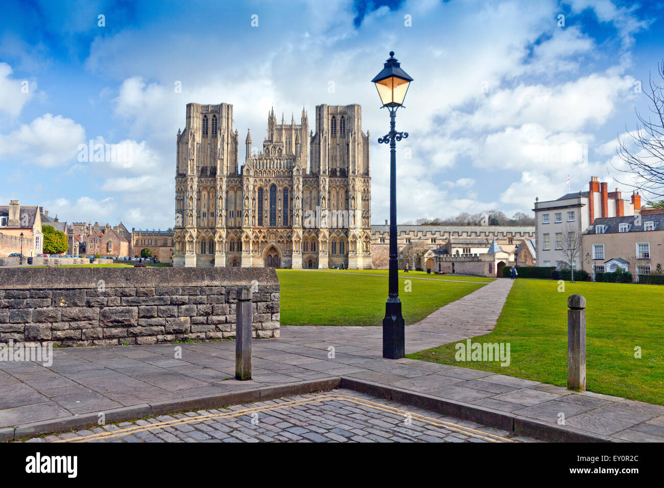 The magnificent west front of Wells Cathedral, Somerset, England, UK Stock Photo