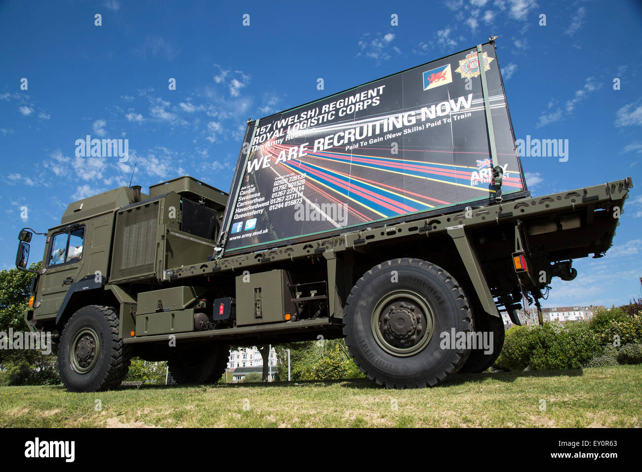 Army recruitment poster on military vehicle, Swansea, West Glamorgan, South Wales, UK Stock Photo