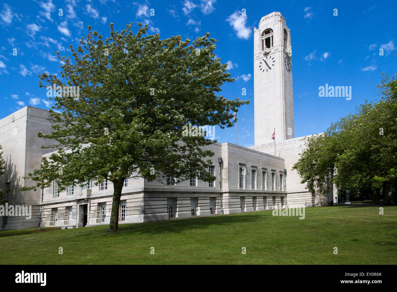 Tower of Brangwyn Hall, Guildhall, Swansea, West Glamorgan, South Wales, UK Stock Photo