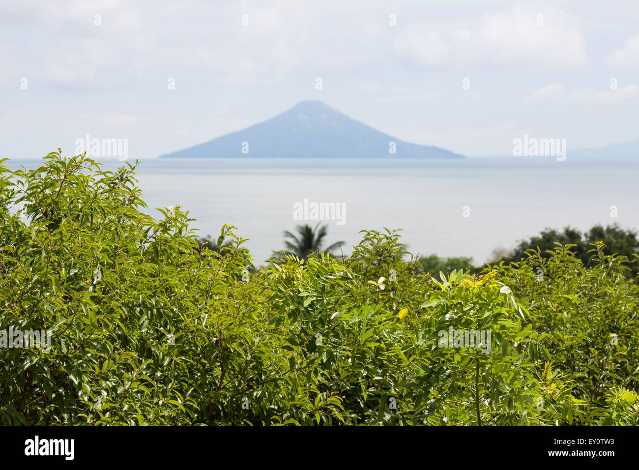 Momotombo volcano and Lake Managua viewed from the Ruins of León Viejo, Nicaragua Stock Photo