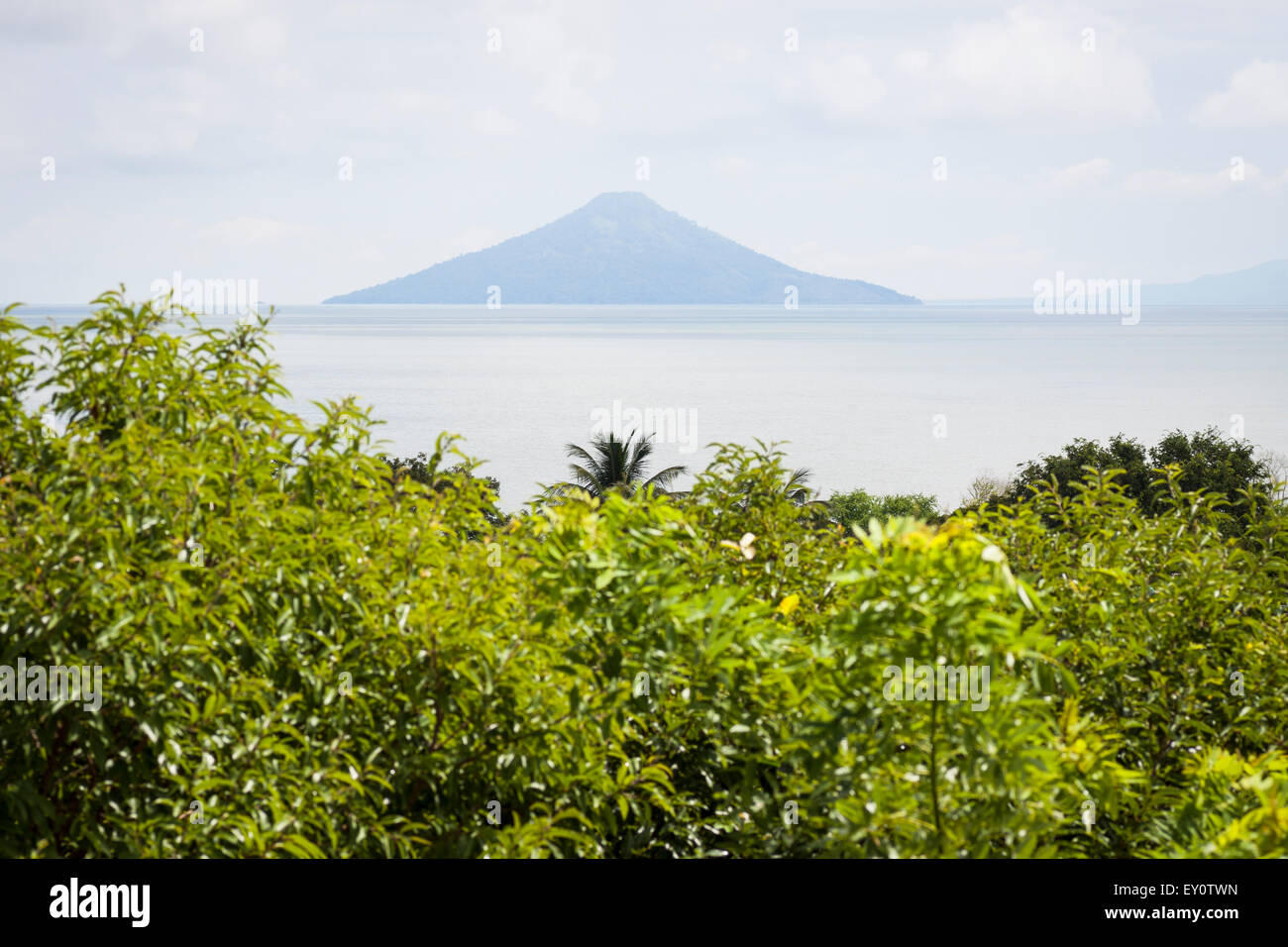 Momotombo volcano and Lake Managua viewed from the Ruins of León Viejo, Nicaragua Stock Photo