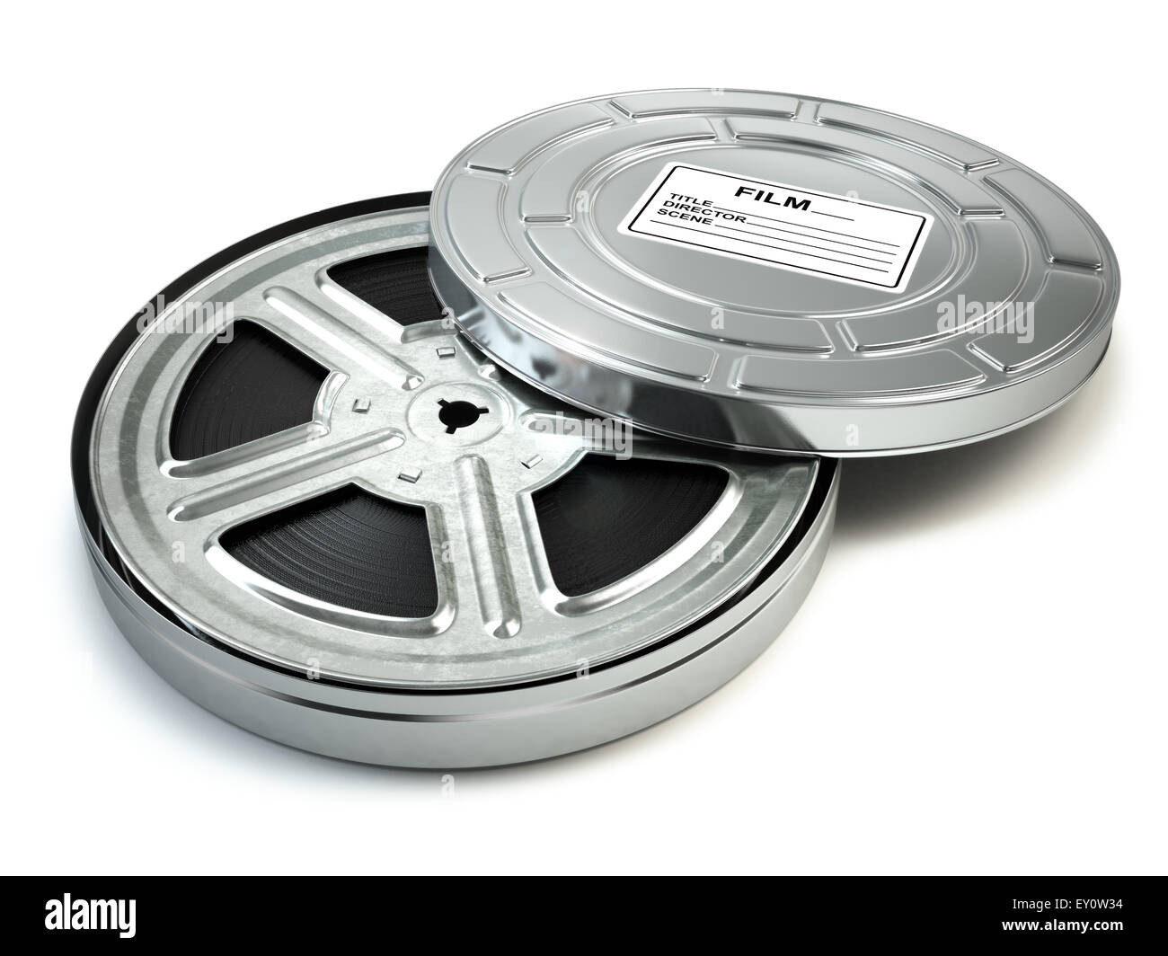 Film reel and box. Video, movie, cinema vintage concept. 3d Stock Photo -  Alamy