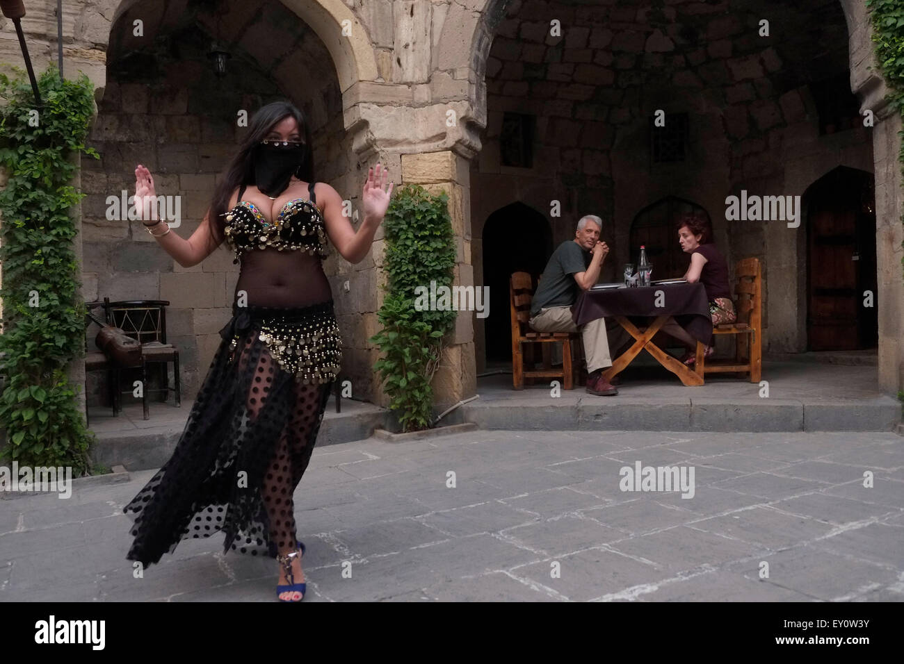 A belly dancing entertainment in a restaurant in the city of Baku capital of Azerbaijan Stock